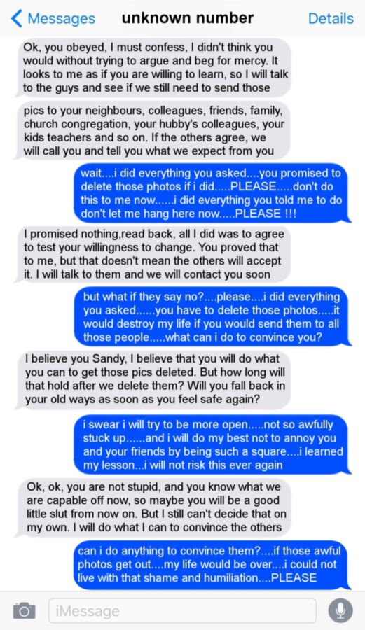 Free porn pics of how to blackmail saggy Sandy via text messages 7 of 11 pics