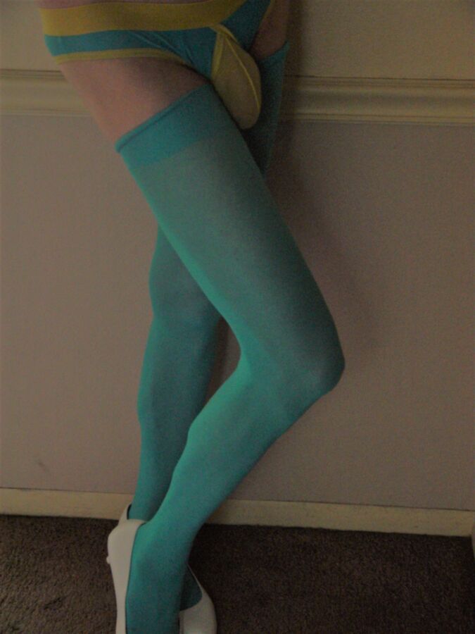 Free porn pics of Aqua Stockings and white pumps 11 of 14 pics