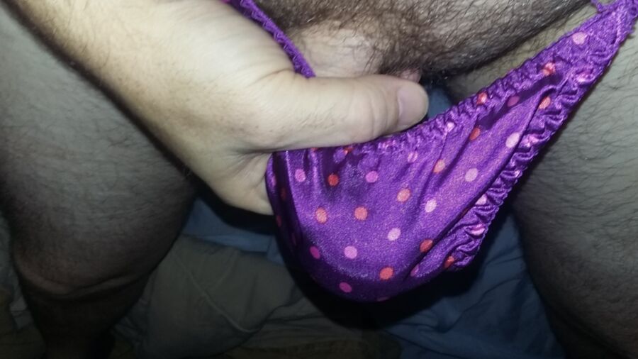 Free porn pics of Purple pokadot satin string bikini panties 6 of 20 pics