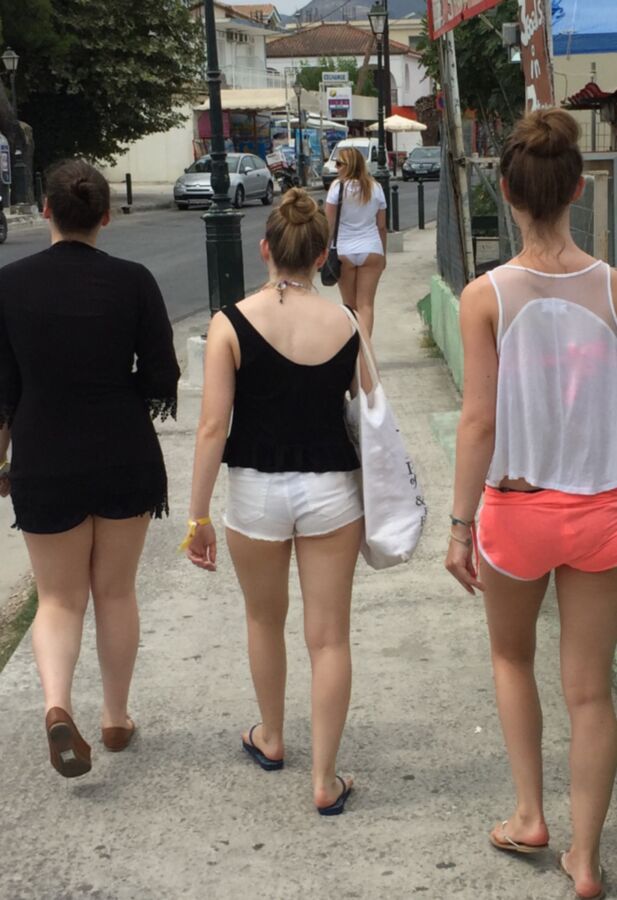 Free porn pics of Dressed only in PANTIES and short SHIRT in public street flashin 11 of 15 pics