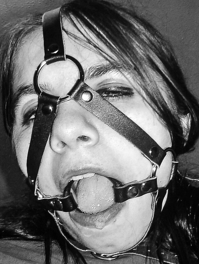 Free porn pics of Black & white headharness & ballgag headshots 14 of 26 pics