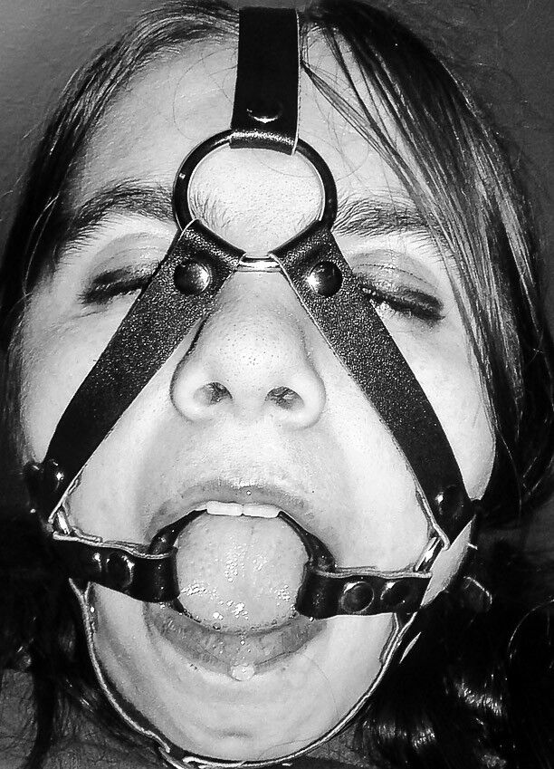 Free porn pics of Black & white headharness & ballgag headshots 12 of 26 pics