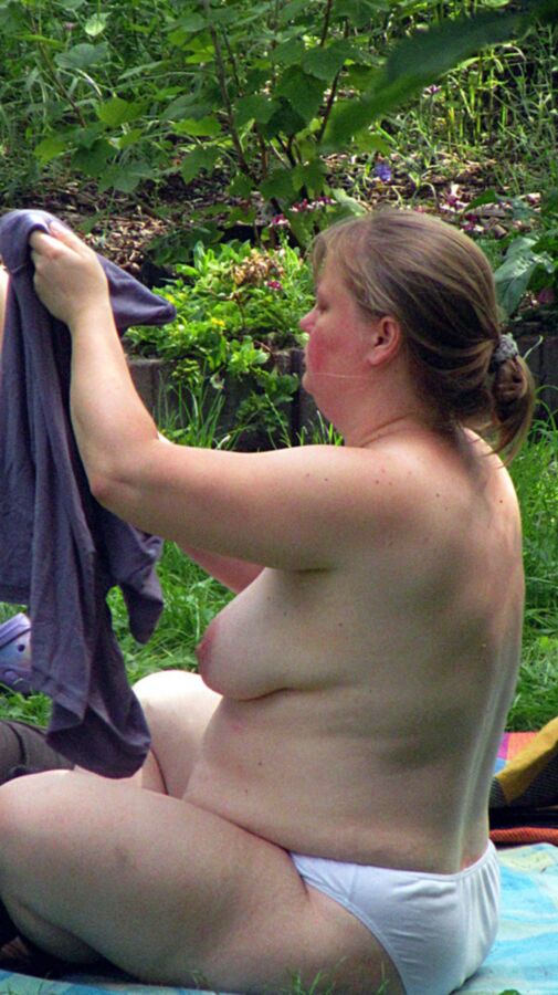 Free porn pics of My fat Ex topless in the garden 11 of 14 pics