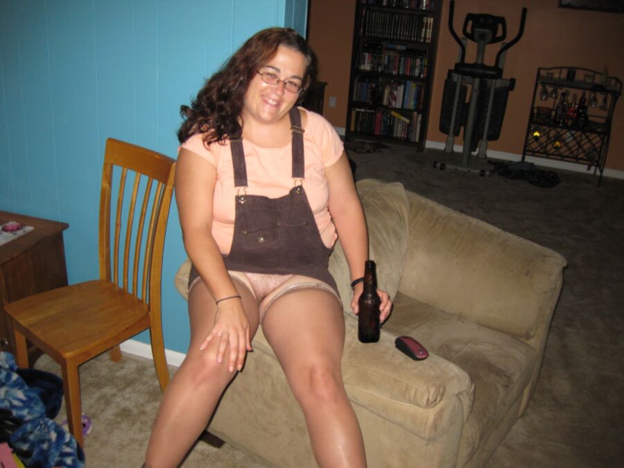 Free porn pics of Chubby Wife posin in Thigh highs and overalls  3 of 5 pics