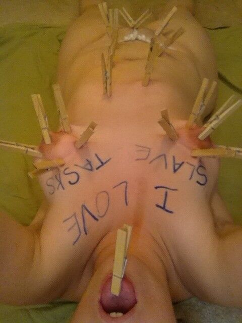 Free porn pics of clothes pegs on naked slave  1 of 3 pics