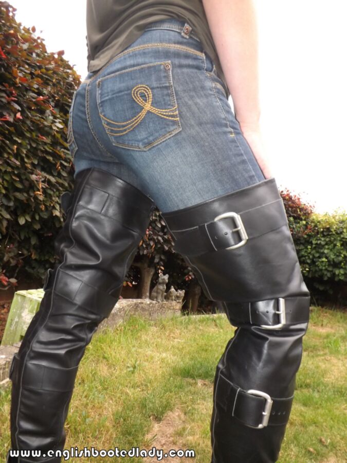 Free porn pics of englishbootedlady leather crotch boots with steel buckles  3 of 5 pics