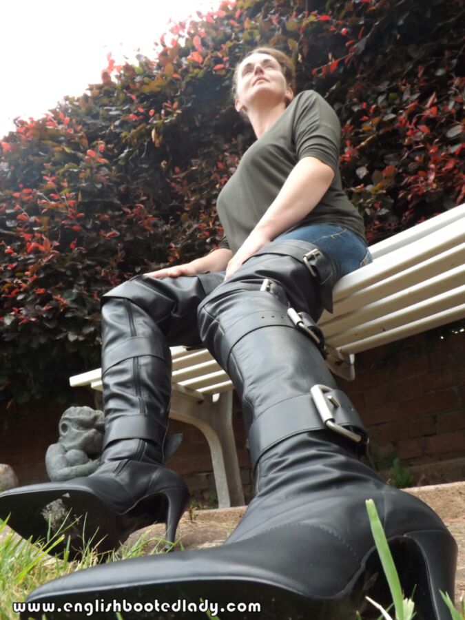 Free porn pics of englishbootedlady leather crotch boots with steel buckles  1 of 5 pics