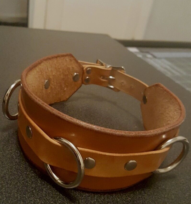 Free porn pics of a collection of Natural Veg Tan Leather Restraints I made 3 of 6 pics