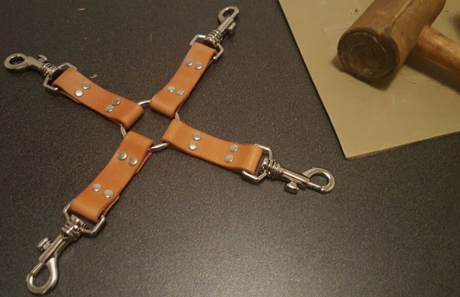 Free porn pics of a collection of Natural Veg Tan Leather Restraints I made 4 of 6 pics