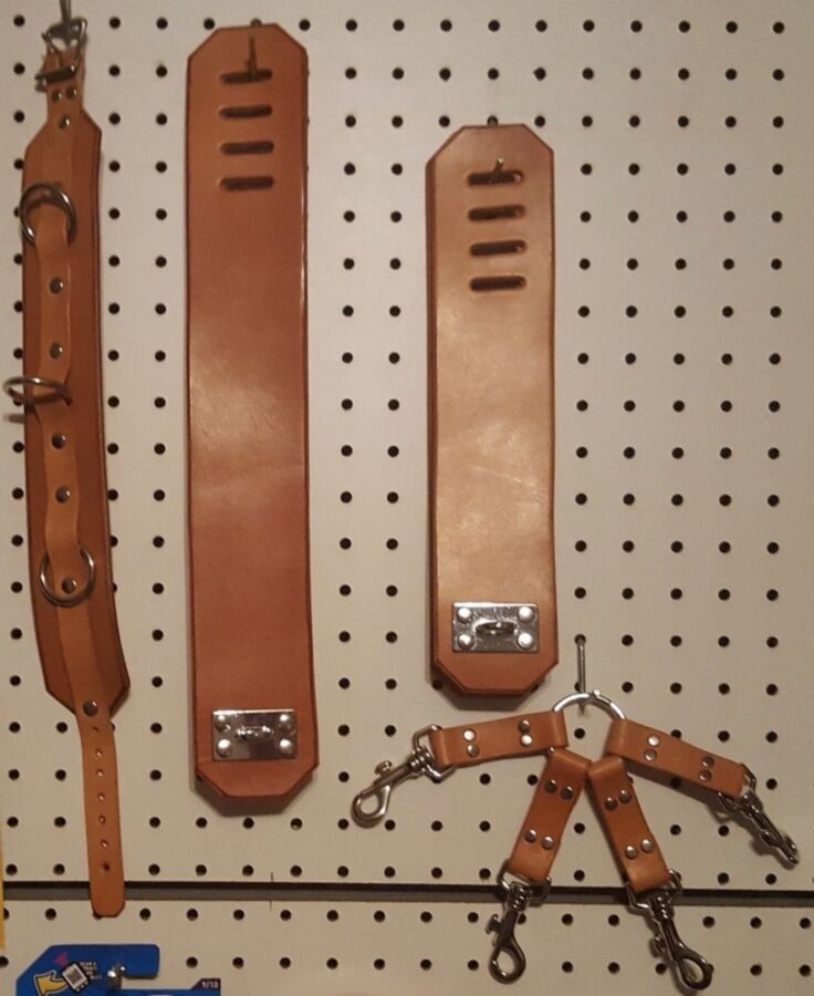 Free porn pics of a collection of Natural Veg Tan Leather Restraints I made 6 of 6 pics