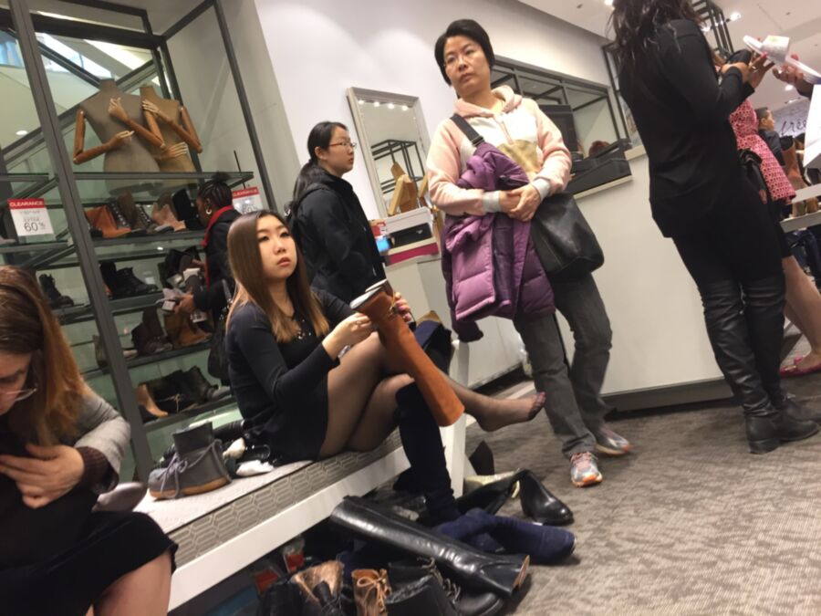 Free porn pics of Pantyhose upskirt in shoe store. 7 of 22 pics