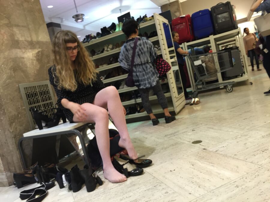 Free porn pics of Pantyhose upskirt in shoe store. 12 of 22 pics