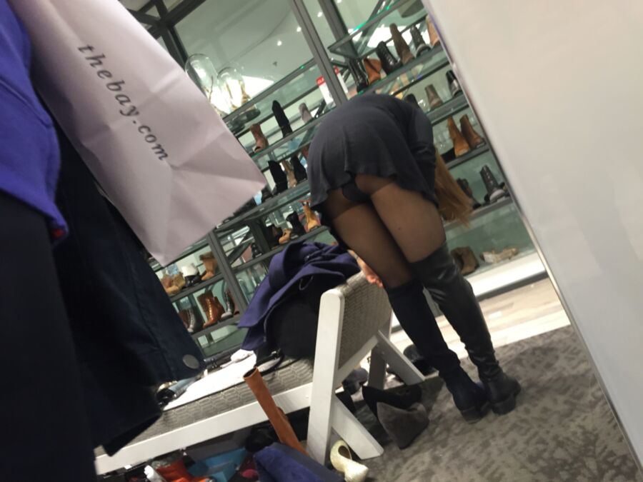 Free porn pics of Pantyhose upskirt in shoe store. 4 of 22 pics