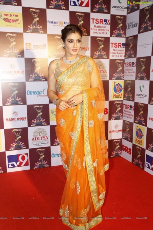 Free porn pics of Raveena Tandon- Ravishing Indian Bollywood Celeb in Orange Saree 17 of 22 pics