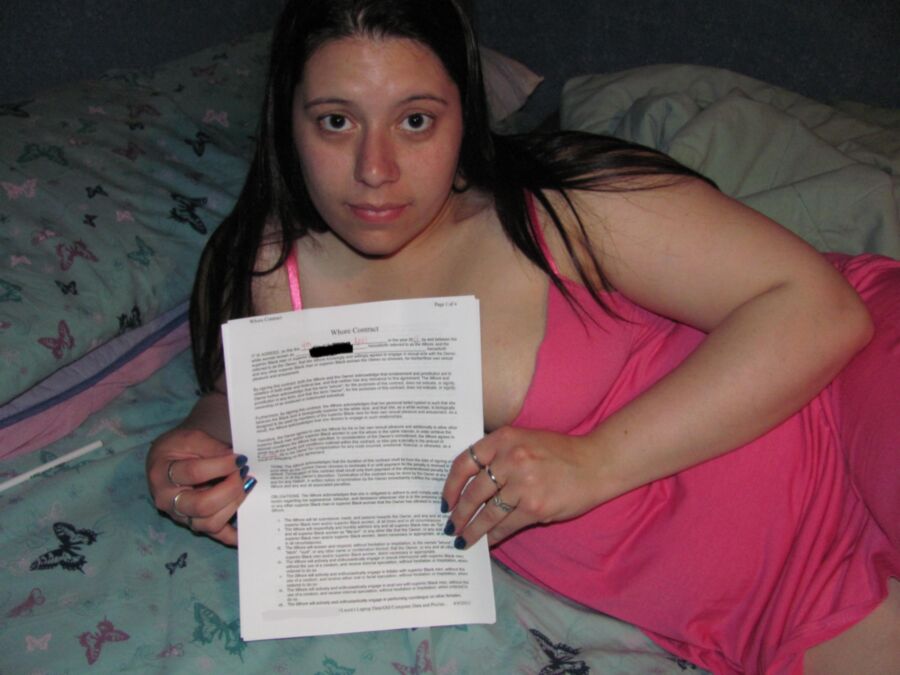 Free porn pics of White whore contracts as slave to blacks 1 of 24 pics