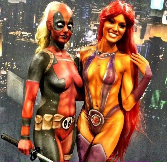 Free porn pics of Lady Deadpool Body Art Paint 6 of 23 pics