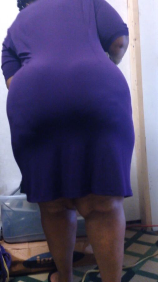 Free porn pics of Enormous BBW Ebony Ass in Purple Dress 17 of 29 pics