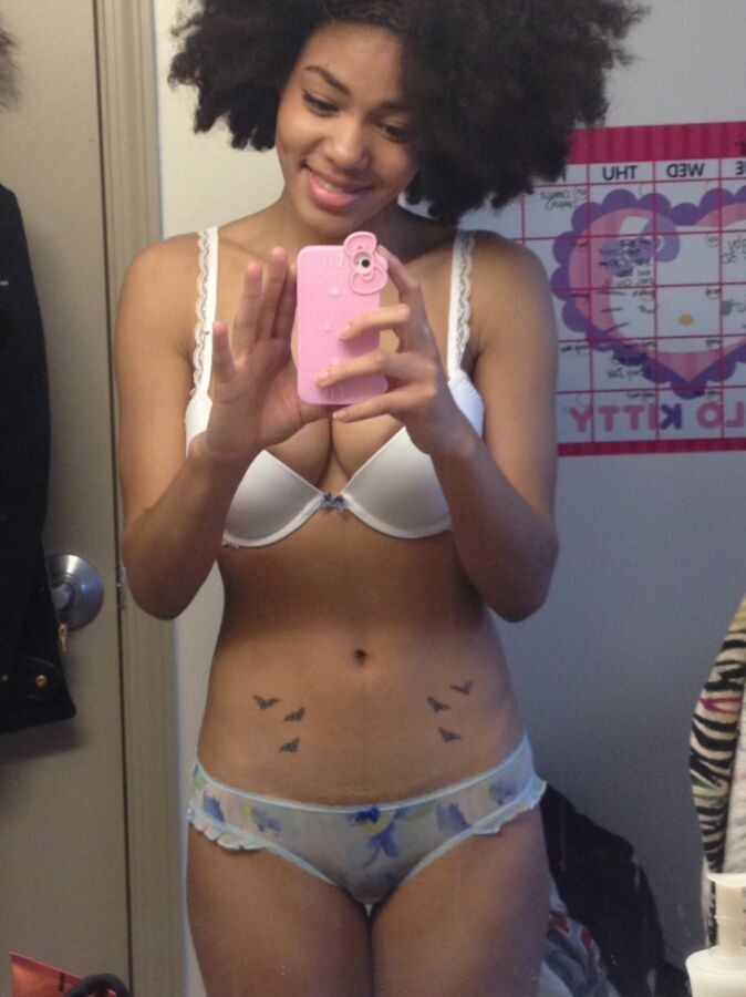 Free porn pics of Ebony teen selfie in panties - which is your favorite? 8 of 9 pics