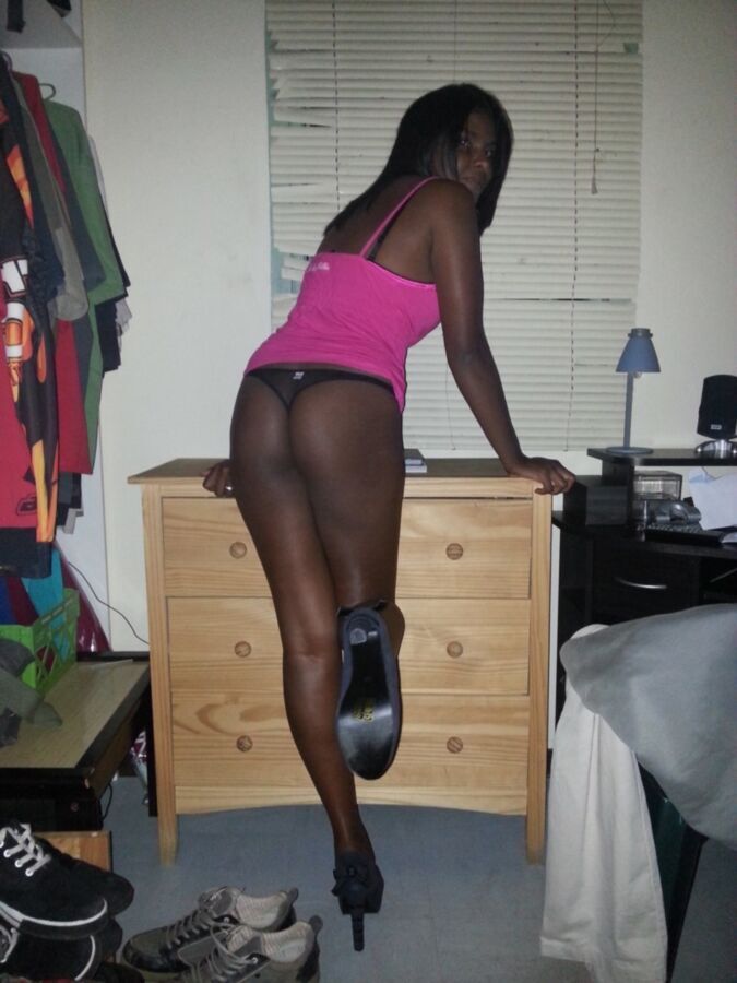 Free porn pics of Sexy black cutie in high heels and thong 9 of 15 pics