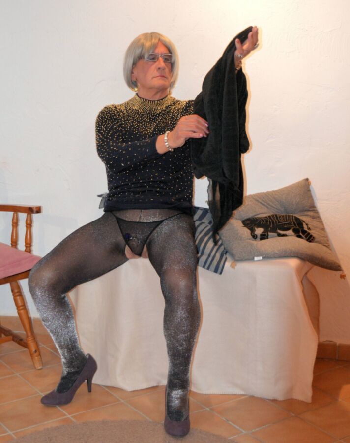 Free porn pics of Slinky sissy in shimmery body-stocking 13 of 22 pics