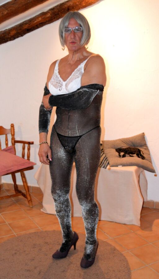 Free porn pics of Slinky sissy in shimmery body-stocking 20 of 22 pics