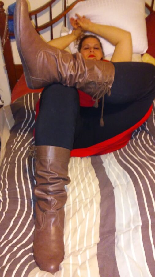 Free porn pics of Wifes-Red-Dress-Legging-Boots-For-Your-Comments 18 of 25 pics