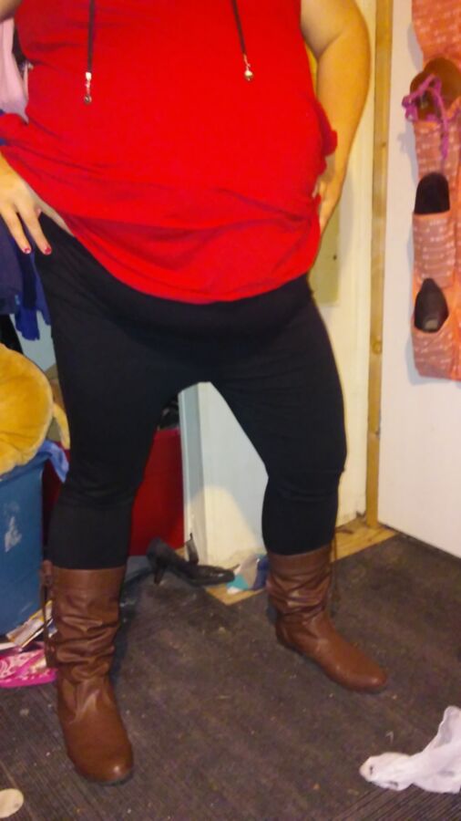 Free porn pics of Wifes-Red-Dress-Legging-Boots-For-Your-Comments 14 of 25 pics