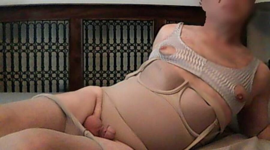 Free porn pics of Sissy in pantyhose, corset, butt plug, nipple-cutout bra 19 of 24 pics
