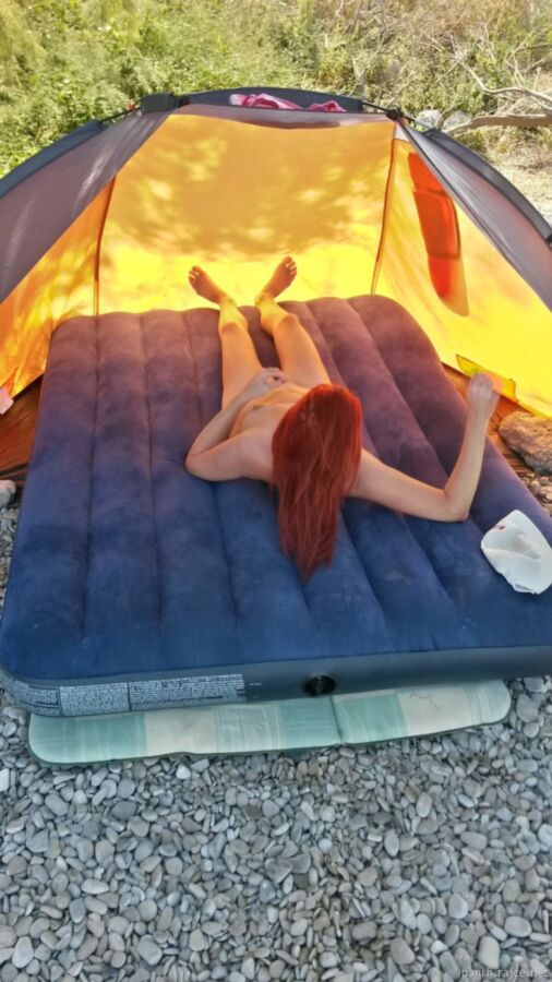 Free porn pics of Ginger Wife Naked in the Tent 4 of 5 pics
