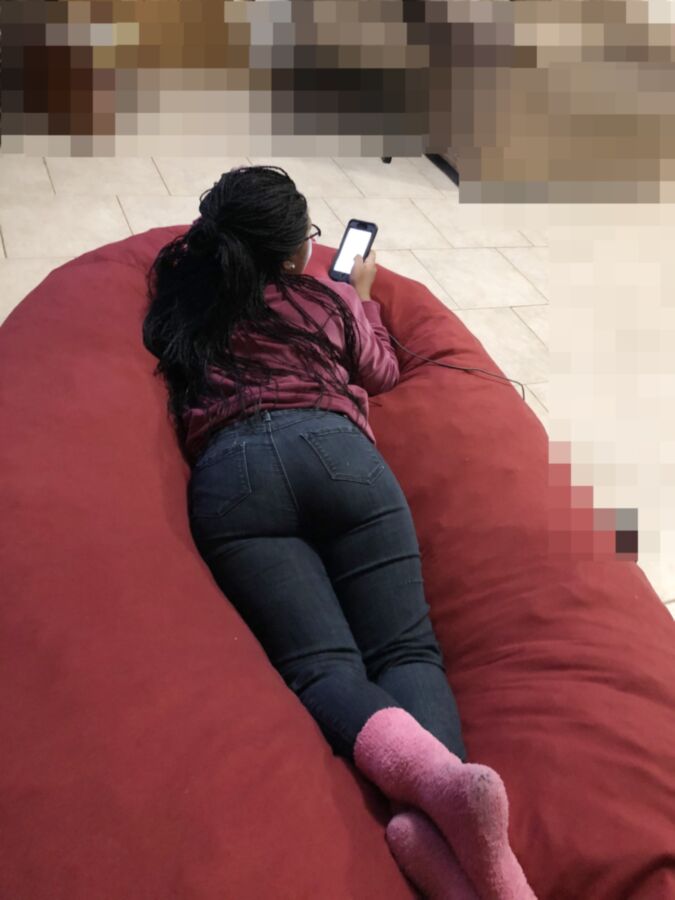 Free porn pics of Friend of my GF in jeans and red sweater laying around 7 of 23 pics