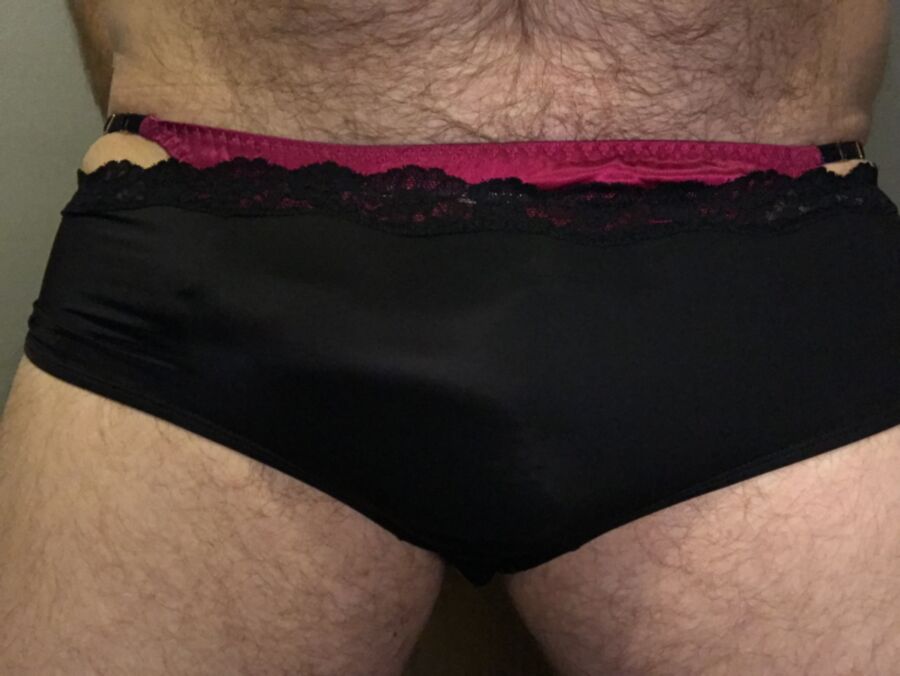 Free porn pics of Double Panty - Red Silk Thong & Black Nylon Hipsters 1 of 19 pics