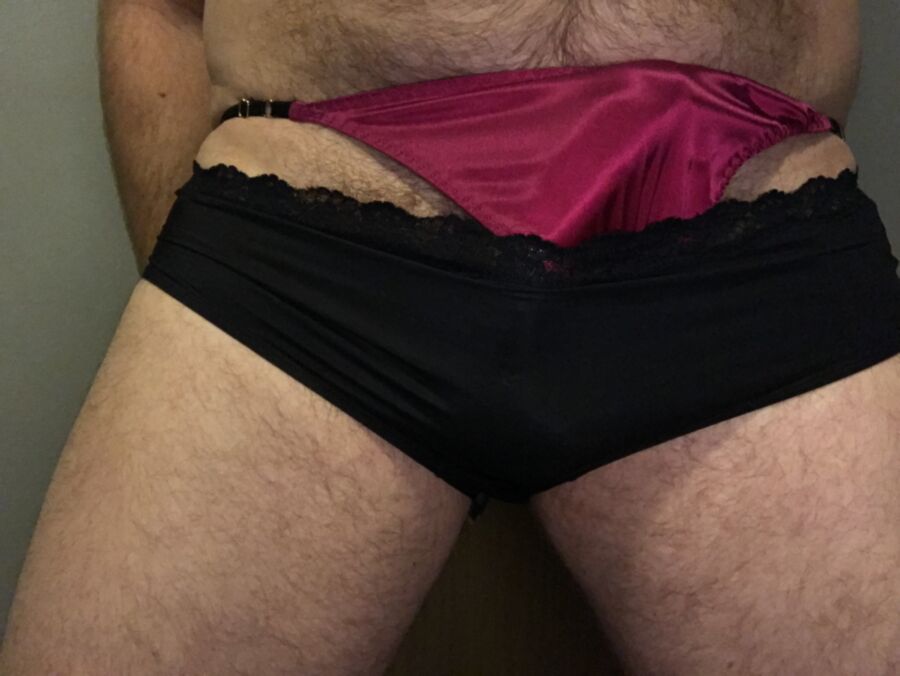 Free porn pics of Double Panty - Red Silk Thong & Black Nylon Hipsters 10 of 19 pics