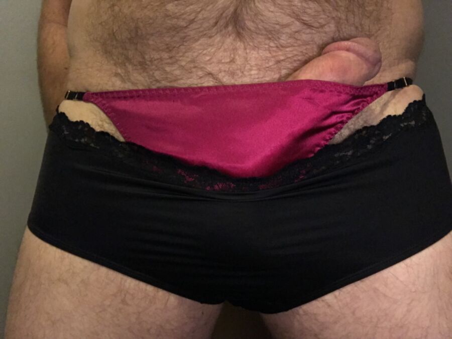 Free porn pics of Double Panty - Red Silk Thong & Black Nylon Hipsters 14 of 19 pics