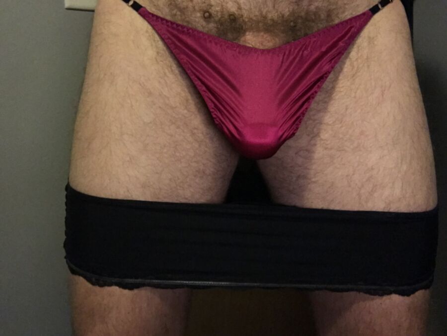 Free porn pics of Double Panty - Red Silk Thong & Black Nylon Hipsters 5 of 19 pics