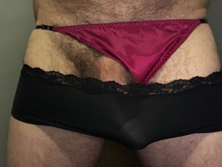 Free porn pics of Double Panty - Red Silk Thong & Black Nylon Hipsters 4 of 19 pics