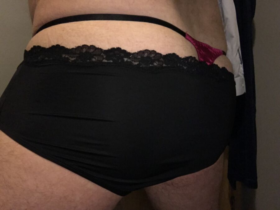 Free porn pics of Double Panty - Red Silk Thong & Black Nylon Hipsters 9 of 19 pics