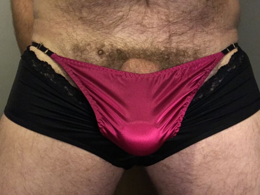 Free porn pics of Double Panty - Red Silk Thong & Black Nylon Hipsters 13 of 19 pics