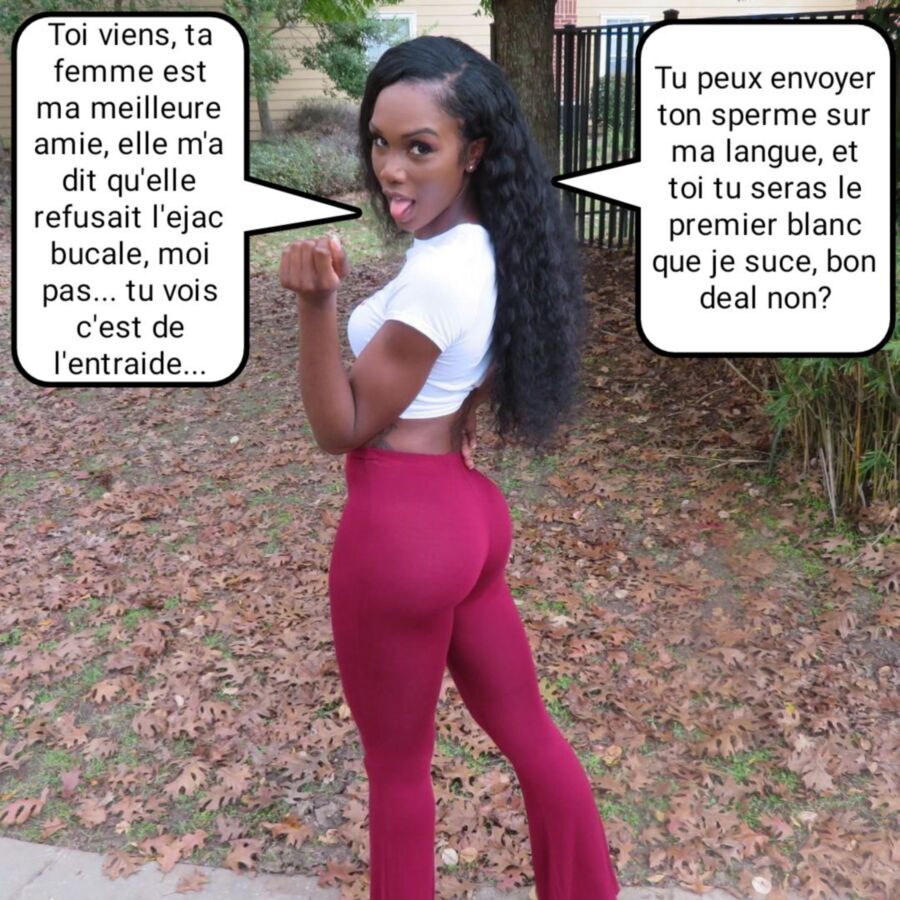 Free porn pics of French caption (français) blackette veut sucer un  blanc 4 of 5 pics