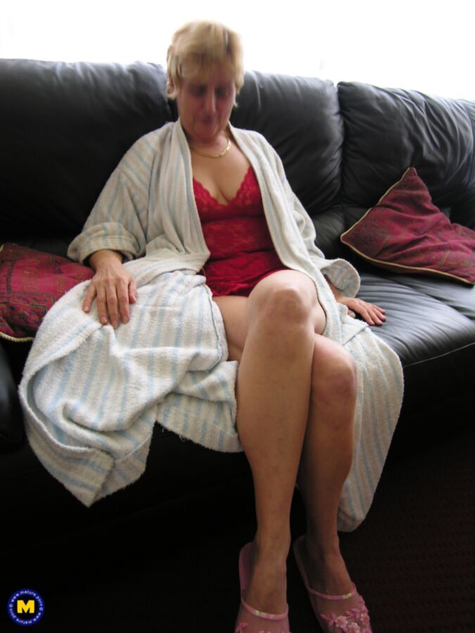 Free porn pics of Blond granny Karina pleasures herself. 3 of 53 pics