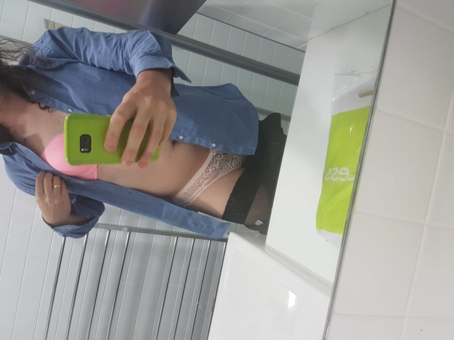 Free porn pics of Under-dressing at work in the bathroom 23 of 28 pics