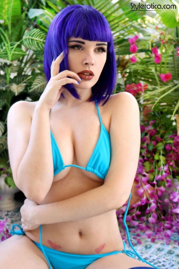 Free porn pics of stylerotica - busty blue haired girl in blue bikini 19 of 32 pics