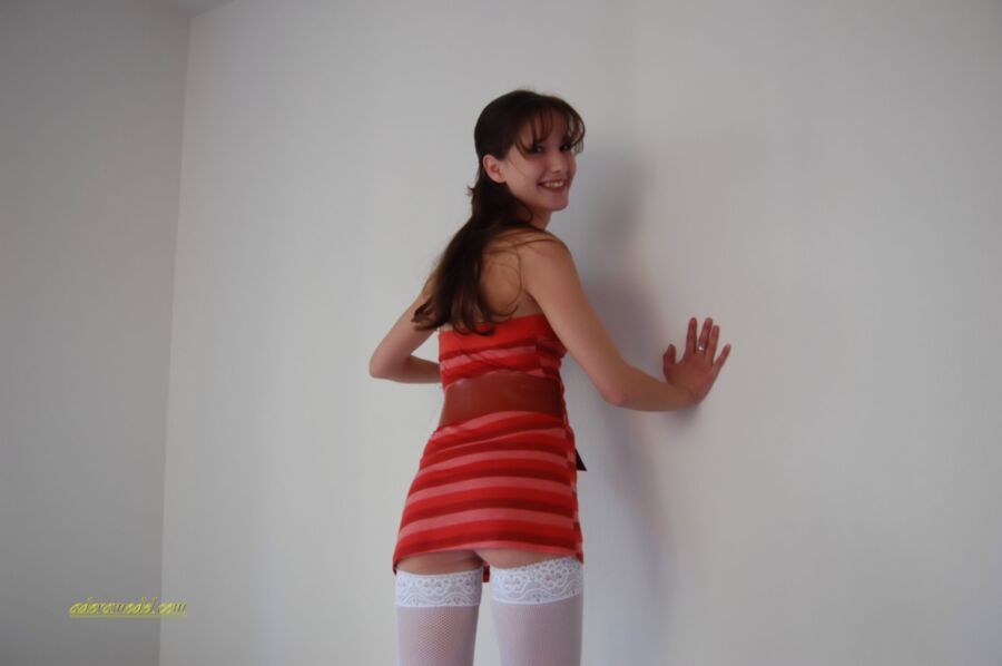Free porn pics of teen amateur adora - red dress with white stockings and thong 16 of 99 pics