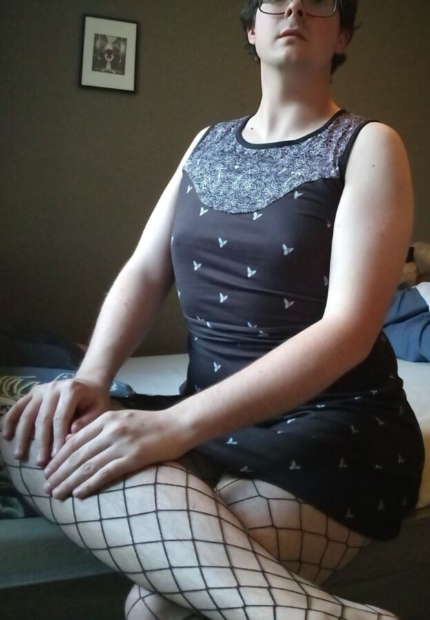 Free porn pics of Cute dress + fishnets! Wanna feel up my skirt? 12 of 13 pics