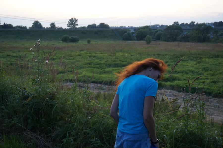 Free porn pics of Flamehair in evening on the bridge 12 of 12 pics