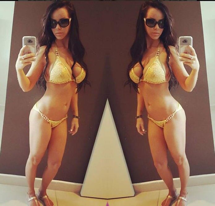 Free porn pics of Sarah Kantorova Stripper Takes On Tight Gold Bikini 2 of 15 pics