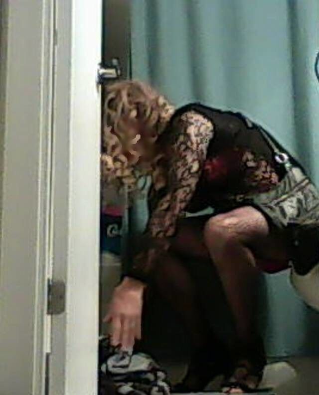 Free porn pics of Peeping on Crossdresser street whore using the toilet 6 of 23 pics