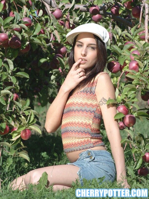 Free porn pics of Cherry Petite stripping while apple picking 4 of 80 pics