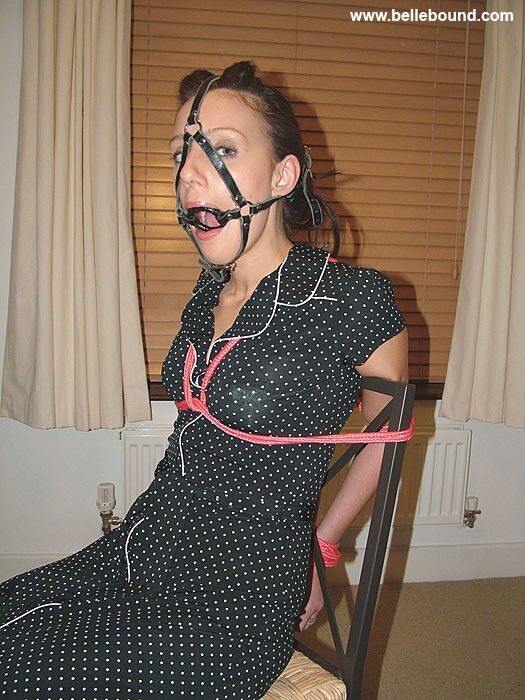 Free porn pics of Chrissy - Chair tied, ball-gagged barefoot in a polka dot dress 22 of 35 pics
