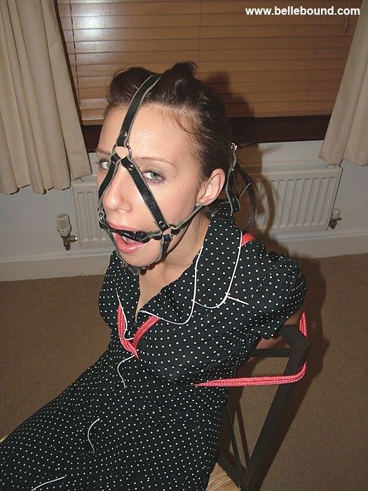 Free porn pics of Chrissy - Chair tied, ball-gagged barefoot in a polka dot dress 23 of 35 pics
