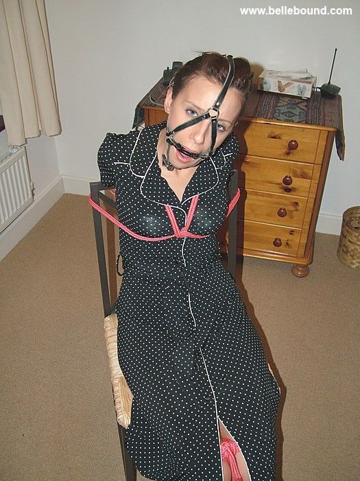 Free porn pics of Chrissy - Chair tied, ball-gagged barefoot in a polka dot dress 24 of 35 pics